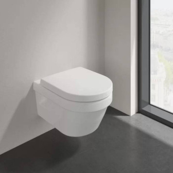 VilleroyBoch Architectura Унитаз 37х53х33см., подвесной, безободковый, в комплекте сиденье c микролифтом, цвет: альпийский белый. 5684HR01-4