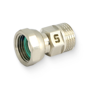 Соединение с накидной гайкой НВ 1/2 с плоской прокладкой и обратным клапаном, никелированное