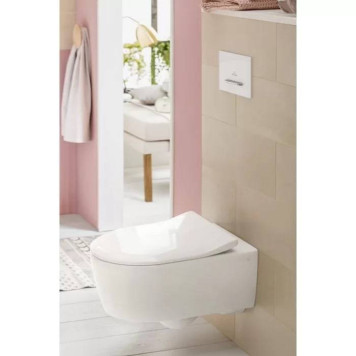 VilleroyBoch Avento Унитаз 37х53х31см.,подвесной, безободковый, в комплекте сиденье SlimSeat с микролифтом, цвет: альпийский белый. 5656RS01-9