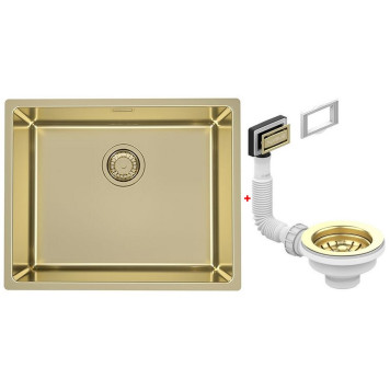 Alv 1120902 Kombino 50 Mon Gold Мойка F/S, r15, 1 чаша, 1 мм, SAT, 3½ 542х442х195 мм+выпуск шк 600 1120902