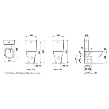 Laufen Lua Унитаз моноблок 65х36х42см., слив универсальный, безободковый, подвод снизу слева, цвет: белый глянцевый. 8.2408.1.000.000.1, 8.2708.3.000.973.1-1
