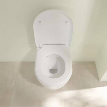 VilleroyBoch Avento Унитаз 37х53х31см.,подвесной, безободковый, в комплекте сиденье SlimSeat с микролифтом, цвет: альпийский белый. 5656RS01-6