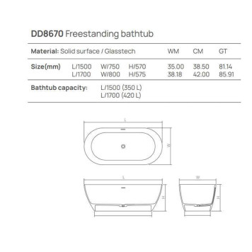 Dea Design Edge Ванна 170x80xh57.5см, отдельностоящая, цвет: белый-2