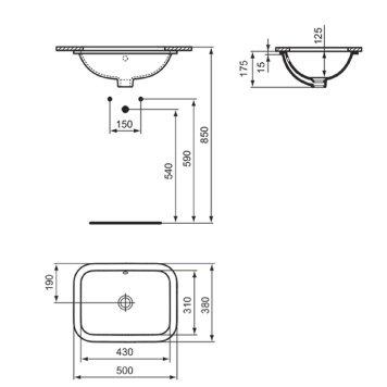 Ideal Standard Connect Раковина 50x38см., встраиваемая снизу, без отв., цвет: белый. E505801-6