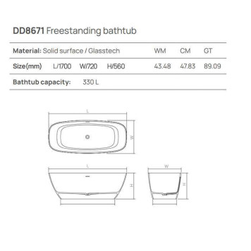 Dea Design Edge Ванна 170x72xh56см, отдельностоящая, цвет: белый-1