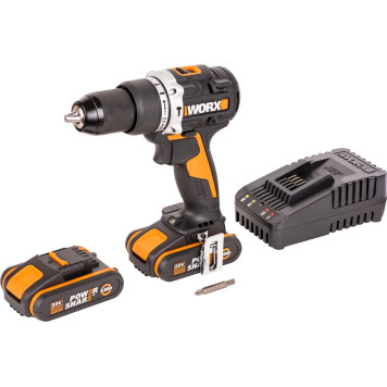 Дрель-шуруповерт ударная аккумуляторная WORX WX352, 60Нм, 20В, бесщеточная, 2Ач x2, ЗУ 2А, кейс-6