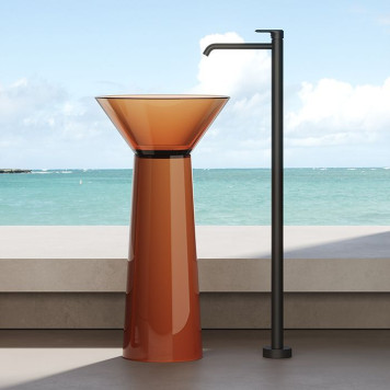 Dea Design Pedestal Basin Раковина 48x48х90см., напольная, без отв., Glasstek, прозрачная смола, цвет: Sunset R1. DD2022 480 R1-1