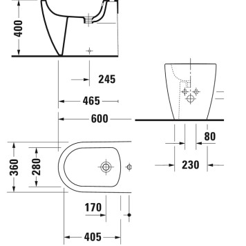 Duravit Me by Starck Биде напольное приставное 37х60 см, с 1 отв. под смеситель, с креплением, цвет: белый. 2289100000-6