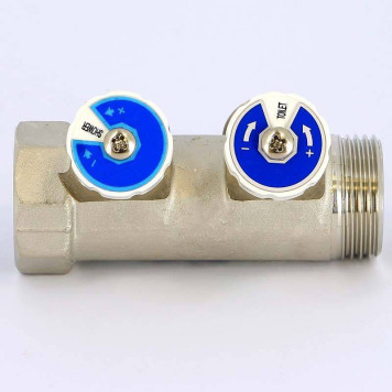 Коллектор НВ 1 с вентилями никелированный UNI-FITT 2 выхода 3/4ЕК 40мм