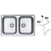 Alv 1066751 Line 90 Мойка I обор, 2 чаши, 0,6 мм, NAT, 3½ 790х500х160 мм+сифон 1130555, шк 800 1066751