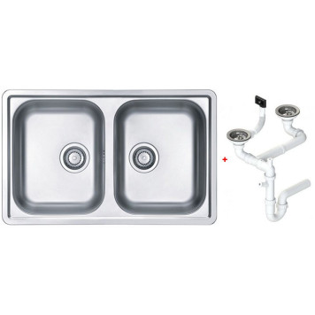 Alv 1066751 Line 90 Мойка I обор, 2 чаши, 0,6 мм, NAT, 3½ 790х500х160 мм+сифон 1130555, шк 800 1066751