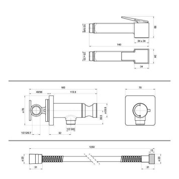 Bossini Cube Brass Гигиенический душ с прогрессивным смесителем, лейка металлическая, шланг металлический, цвет: хром-1