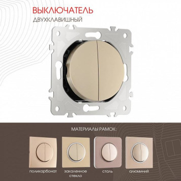 Выключатель двухклавишный без рамки Arte Milano 202 202.30-2.shampan-1