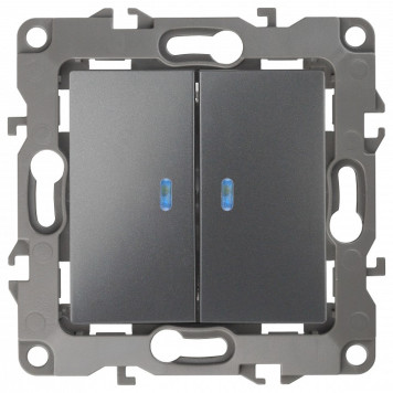 Выключатель двухклавишный с подсветкой без рамки Эра Эра 12 12-1105-12