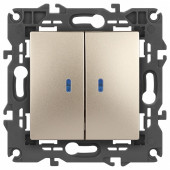 Выключатель двухклавишный с подсветкой без рамки Эра Эра Elegance 14-1105-04