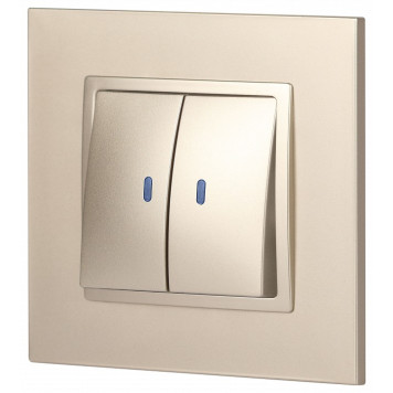 Выключатель двухклавишный с подсветкой без рамки Эра Эра Elegance 14-1105-04-3
