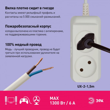 Удлинитель Эра UX-2-1,5m-2