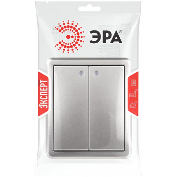 Выключатель двухклавишный с подсветкой Эра Эра Эксперт 11-1205-03-3