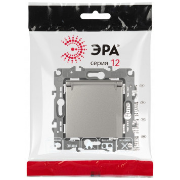 Розетка с заземлением и со шторкой, без рамки с крышкой Эра Эра 12 12-2103-16-4