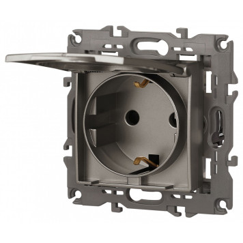 Розетка с заземлением и со шторкой, без рамки с крышкой Эра Эра Elegance 14-2103-16-6