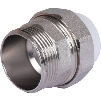 Муфта разъемная Политэк 32х1 1/4 для полипропиленовых труб под сварку с наружной резьбой (белая)-1