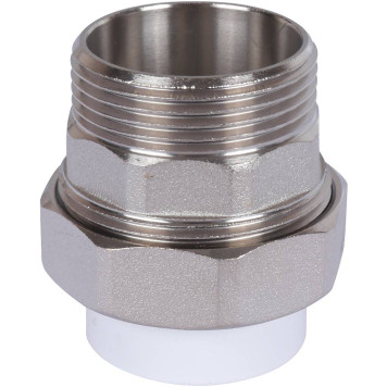 Муфта разъемная Политэк 32х1 1/4 для полипропиленовых труб под сварку с наружной резьбой (белая)-3