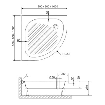 Душевой поддон полукруглый RGW BP/CL-S 900x900-8