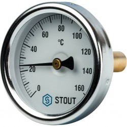 Термометр биметаллический STOUT SIM-0002 с погружной гильзой, Dn 63 мм, гильза 50 мм, 0-160°С.