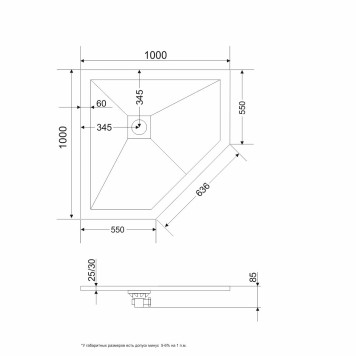 Душевой поддон трапеция RGW ST/T-G Графит 1000x1000-12