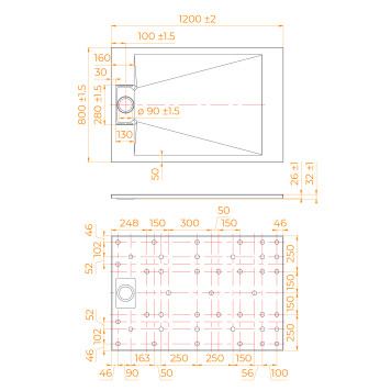 Душевой поддон прямоугольный RGW TUS-W Белый 800x1200-6