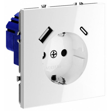 Розетка с заземлением и со шторкой и 2хUSB type A и C, без рамки Voltum S70 VLS040501
