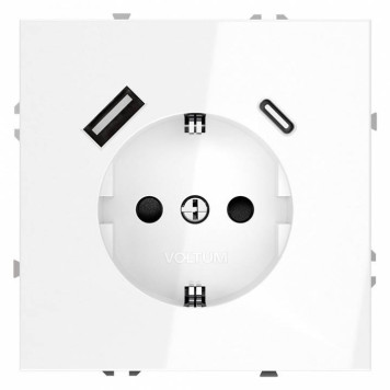Розетка с заземлением и со шторкой и 2хUSB type A и C, без рамки Voltum S70 VLS040501-1