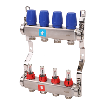 Коллектор, Premium, 1 х 3/4ЕК, 4 выхода, в сборе с расходомерами