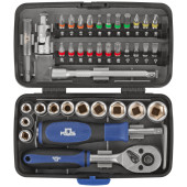 Мини-набор инструмента (биты, головки, вороток, удлинитель), 38 шт., пластиковый кейс MOS 65000М
