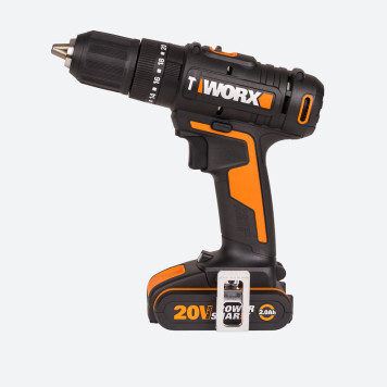 Дрель-шуруповерт ударная аккумуляторная WORX WX370, 50Нм, 20В, 2Ач x2, ЗУ 2А, кейс-2