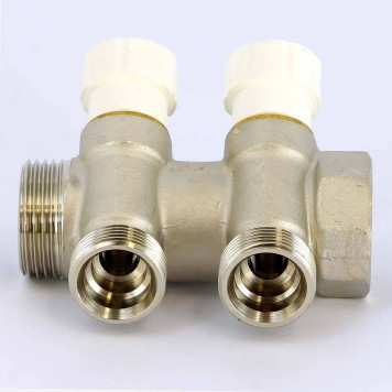 Коллектор НВ 1 с вентилями никелированный UNI-FITT 2 выхода 3/4ЕК 40мм-3