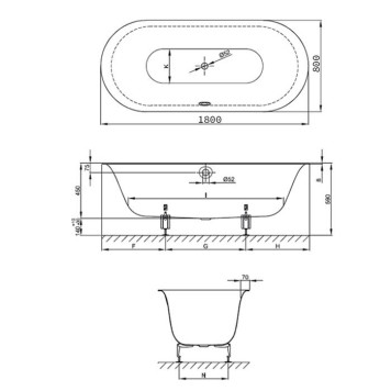 BetteLux Oval Ванна встраиваемая овальная с шумоизоляцией 180x80x45 см, BetteGlasurreg; Plus антислип, (для удлиненного слива-перелива), цвет: белый. B23-1500, 3466-000 PLUS AR-3