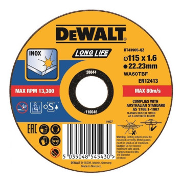 Круг отрезной DeWalt Inox Ф115х22,2х1,6мм высокий ресурс DT43905