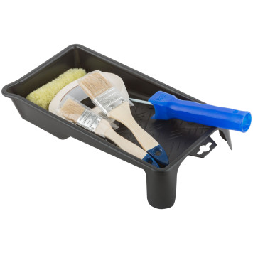 Набор для покраски дверей и окон (ванночка 290х150 мм + валик полиакрил 100 мм + малярная лента 25 мм x 50 м + кисти 25 ; 38 мм)