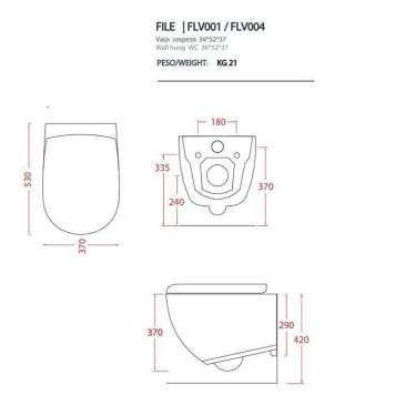 Artceram FILE 2.0 Унитаз подвесной Rimless 36x52 см, цвет: petrolio. FLV004 42 00-1