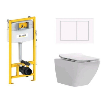Комплект, ELSEN, E05, унитаз подвесной, шгв 360-530-365 инсталляция клавиша смыва, цвет унитаза-белый, цвет клавиши-белый