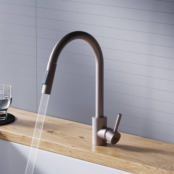 D3007511 Смеситель для кухни с вытяжным изливом, сатин-1