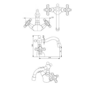 Daniel Revival Decora Смеситель для биде, с донным клапаном, античное золото/декор Spiral серый-1