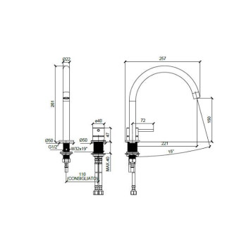 Almar Mixers Смеситель для раковины, 2 отв., без донного клапана, цвет: латунь брашированная PVD. E214005.HB-1