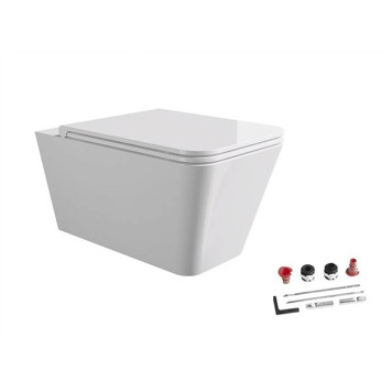 Alice Hide Square Унитаз 55х35см., подвесной, безободковый, с сиденьем и крышкой с микролифтом, с набором для крепления, цвет: белый глянцевый. 31210101SET
