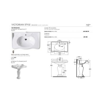 Azzurra Jubilaeum Раковина 90x56xH32 см, с пьедесталом 27xH68 см, 3 отв., цвет: Bianco lucido. JUCLT0000000BI/(JUB300 bi), JULP0905500TBI/(JUB200/90T bi)*3-1