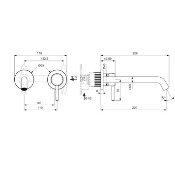 Ideal Standard Ceraline Nuovo Смеситель для раковины, встраиваемым, излив: 22см., цвет: Черный матовый. BD848XG-4