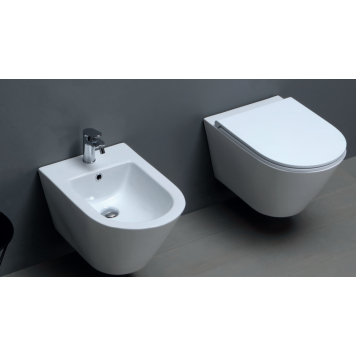 AZZURRA FORMA Унитаз подвесной безободковый 54х37х34см с сиденьем soft close антигрязевое покрытие, цвет: белый-3