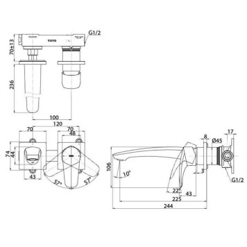 TOTO GM Смеситель для раковины встроенный , на 2 отв, цвет: хром-1