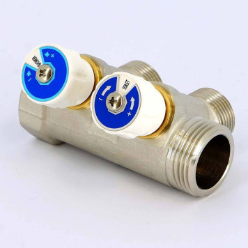 Коллектор НВ 1 с вентилями никелированный UNI-FITT 2 выхода 3/4ЕК 40мм-1